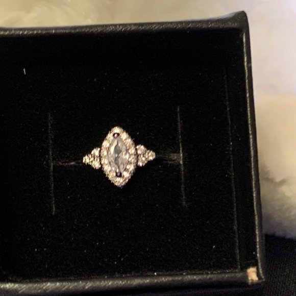 Silver Tone Delicate Ring with Clear Marquise Stone and Pave Stones Size 8 - Picture 3 of 9